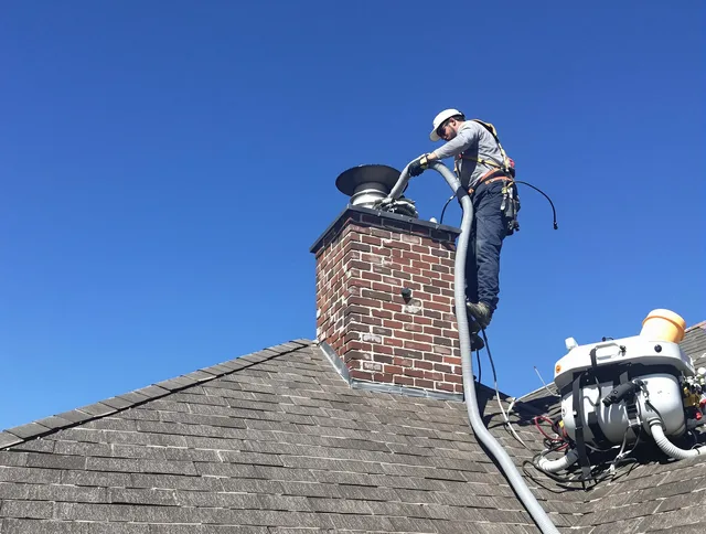 Dedicated Fairview Park Chimney Sweep team member cleaning a chimney in Fairview Park, OH