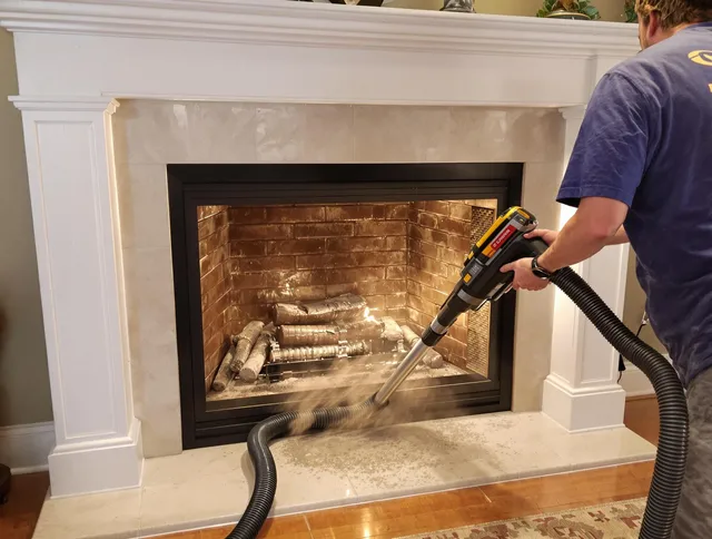 Fireplace cleaning performed by Fairview Park Chimney Sweep in Fairview Park, OH